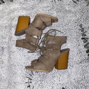 Lace up cut out grey ankle booties